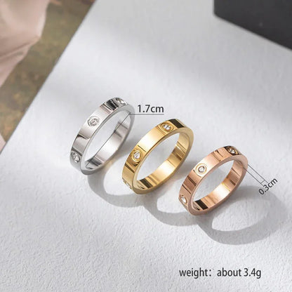 2024 Trendy Stainless Steel Rose Gold Color Love Ring for Women Men Couple Crystal Rings Luxury Brand Jewelry Wedding Ring Gift