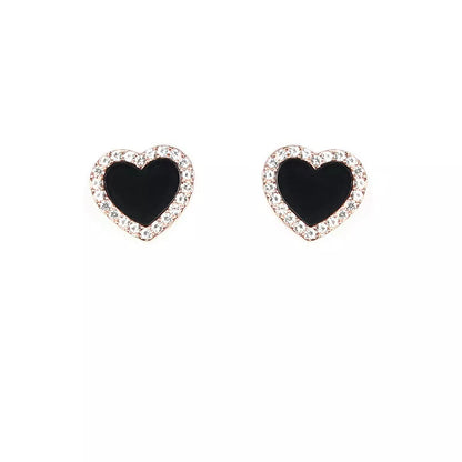 Engagement Enamel Cute Heart Stud Earrings for Women Girls Rose Gold Color Summer jewelry Black Earring Wedding Jewelry Gifts